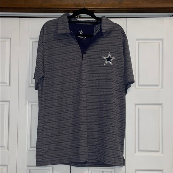 NFL Dallas Cowboys Gray Polo Shirt with Stripes - Picture 1 of 8